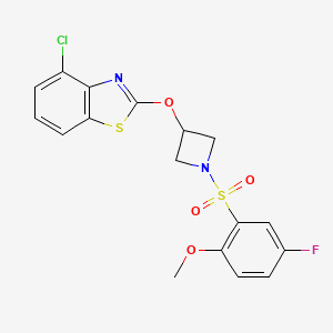 molecular formula C17H14ClFN2O4S2 B2465665 4-Chloro-2-((1-((5-fluoro-2-methoxyphenyl)sulfonyl)azetidin-3-yl)oxy)benzo[d]thiazole CAS No. 1396853-96-5