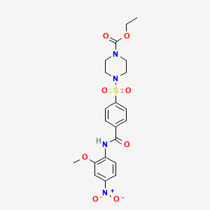 molecular formula C21H24N4O8S B2465669 Ethyl 4-((4-((2-methoxy-4-nitrophenyl)carbamoyl)phenyl)sulfonyl)piperazine-1-carboxylate CAS No. 399001-35-5