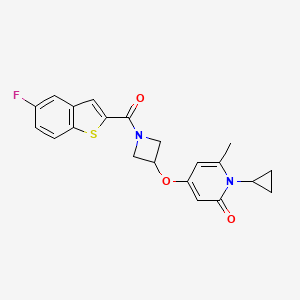 molecular formula C21H19FN2O3S B2465680 1-cyclopropyl-4-((1-(5-fluorobenzo[b]thiophene-2-carbonyl)azetidin-3-yl)oxy)-6-methylpyridin-2(1H)-one CAS No. 2034290-18-9