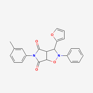 molecular formula C22H18N2O4 B2465728 3-(furan-2-yl)-2-phenyl-5-(m-tolyl)dihydro-2H-pyrrolo[3,4-d]isoxazole-4,6(5H,6aH)-dione CAS No. 1005052-41-4