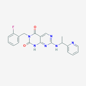 molecular formula C20H17FN6O2 B2465734 3-(2-fluorobenzyl)-7-[(1-pyridin-2-ylethyl)amino]pyrimido[4,5-d]pyrimidine-2,4(1H,3H)-dione CAS No. 1421458-74-3