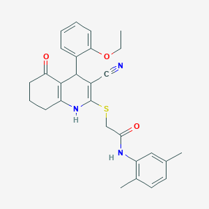 molecular formula C28H29N3O3S B2465736 2-{[3-cyano-4-(2-ethoxyphenyl)-5-oxo-1,4,5,6,7,8-hexahydroquinolin-2-yl]sulfanyl}-N-(2,5-dimethylphenyl)acetamide CAS No. 370850-06-9