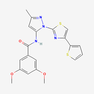 molecular formula C20H18N4O3S2 B2465737 3,5-dimethoxy-N-(3-methyl-1-(4-(thiophen-2-yl)thiazol-2-yl)-1H-pyrazol-5-yl)benzamide CAS No. 1169974-77-9