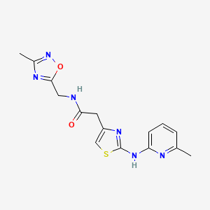 molecular formula C15H16N6O2S B2465760 N-((3-methyl-1,2,4-oxadiazol-5-yl)methyl)-2-(2-((6-methylpyridin-2-yl)amino)thiazol-4-yl)acetamide CAS No. 1257552-20-7