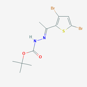 molecular formula C11H14Br2N2O2S B2465779 tert-butyl N-[(E)-1-(3,5-dibromothiophen-2-yl)ethylideneamino]carbamate CAS No. 864774-20-9