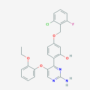 molecular formula C25H21ClFN3O4 B2465808 2-(2-Amino-5-(2-ethoxyphenoxy)pyrimidin-4-yl)-5-((2-chloro-6-fluorobenzyl)oxy)phenol CAS No. 877794-29-1