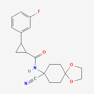 molecular formula C19H21FN2O3 B2465820 N-{8-cyano-1,4-dioxaspiro[4.5]decan-8-yl}-2-(3-fluorophenyl)cyclopropane-1-carboxamide CAS No. 1334014-02-6