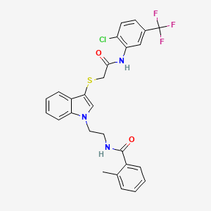 molecular formula C27H23ClF3N3O2S B2465821 N-(2-{3-[({[2-chloro-5-(trifluoromethyl)phenyl]carbamoyl}methyl)sulfanyl]-1H-indol-1-yl}ethyl)-2-methylbenzamide CAS No. 532970-38-0