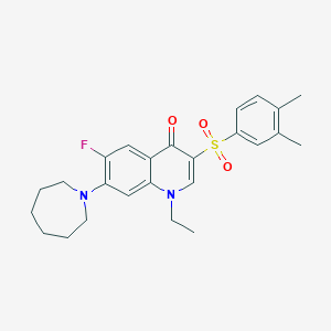 molecular formula C25H29FN2O3S B2465822 7-azepan-1-yl-3-[(3,4-dimethylphenyl)sulfonyl]-1-ethyl-6-fluoroquinolin-4(1H)-one CAS No. 892766-56-2