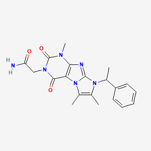 molecular formula C20H22N6O3 B2465828 2-[1,6,7-Trimethyl-2,4-dioxo-8-(phenylethyl)-1,3,5-trihydro-4-imidazolino[1,2-h]purin-3-yl]acetamide CAS No. 919030-94-7