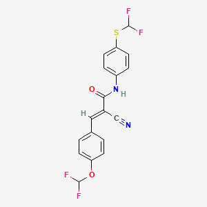 molecular formula C18H12F4N2O2S B2465833 (E)-2-cyano-3-[4-(difluoromethoxy)phenyl]-N-[4-(difluoromethylsulfanyl)phenyl]prop-2-enamide CAS No. 1001558-44-6