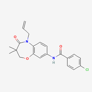 molecular formula C21H21ClN2O3 B2465834 N-(5-allyl-3,3-dimethyl-4-oxo-2,3,4,5-tetrahydrobenzo[b][1,4]oxazepin-8-yl)-4-chlorobenzamide CAS No. 921794-03-8