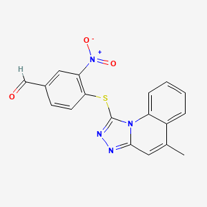 4-[(5-Methyl-[1,2,4]triazolo[4,3-a]quinolin-1-yl)sulfanyl]-3-nitrobenzaldehyde