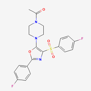 molecular formula C21H19F2N3O4S B2465839 1-{4-[4-(4-fluorobenzenesulfonyl)-2-(4-fluorophenyl)-1,3-oxazol-5-yl]piperazin-1-yl}ethan-1-one CAS No. 946378-59-2