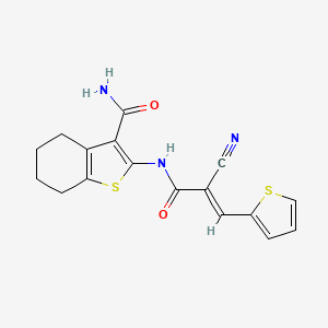 molecular formula C17H15N3O2S2 B2465848 (E)-2-(2-cyano-3-(thiophen-2-yl)acrylamido)-4,5,6,7-tetrahydrobenzo[b]thiophene-3-carboxamide CAS No. 301338-50-1