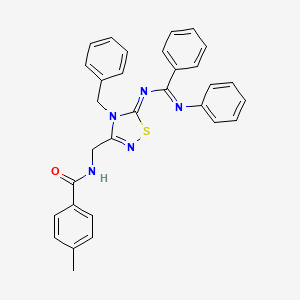 molecular formula C31H27N5OS B2465884 N-(((Z)-4-benzyl-5-(((E)-phenyl(phenylimino)methyl)imino)-4,5-dihydro-1,2,4-thiadiazol-3-yl)methyl)-4-methylbenzamide CAS No. 324579-68-2