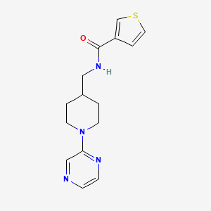 molecular formula C15H18N4OS B2465895 N-((1-(pyrazin-2-yl)piperidin-4-yl)methyl)thiophene-3-carboxamide CAS No. 1396766-24-7
