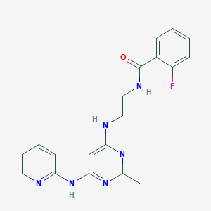 molecular formula C20H21FN6O B2465928 2-FLUORO-N-[2-({2-METHYL-6-[(4-METHYLPYRIDIN-2-YL)AMINO]PYRIMIDIN-4-YL}AMINO)ETHYL]BENZAMIDE CAS No. 1428358-32-0