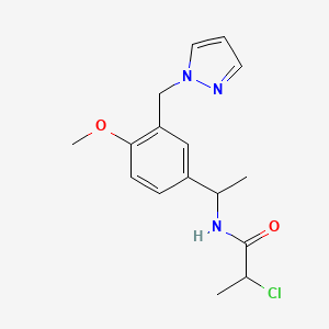 molecular formula C16H20ClN3O2 B2465933 2-Chloro-N-[1-[4-methoxy-3-(pyrazol-1-ylmethyl)phenyl]ethyl]propanamide CAS No. 2411267-69-9