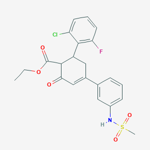 molecular formula C22H21ClFNO5S B2465992 ethyl 6-(2-chloro-6-fluorophenyl)-4-(3-methanesulfonamidophenyl)-2-oxocyclohex-3-ene-1-carboxylate CAS No. 867042-29-3