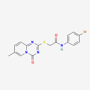 molecular formula C16H13BrN4O2S B2466004 N-(4-bromophenyl)-2-({7-methyl-4-oxo-4H-pyrido[1,2-a][1,3,5]triazin-2-yl}sulfanyl)acetamide CAS No. 896325-98-7