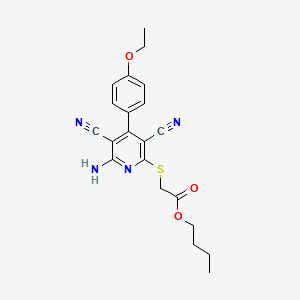 molecular formula C21H22N4O3S B2466028 BUTYL 2-{[6-AMINO-3,5-DICYANO-4-(4-ETHOXYPHENYL)PYRIDIN-2-YL]SULFANYL}ACETATE CAS No. 361477-86-3