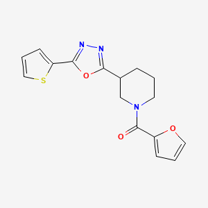 molecular formula C16H15N3O3S B2466037 Furan-2-yl(3-(5-(thiophen-2-yl)-1,3,4-oxadiazol-2-yl)piperidin-1-yl)methanone CAS No. 1105226-43-4