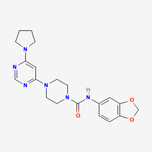molecular formula C20H24N6O3 B2466059 N-(benzo[d][1,3]dioxol-5-yl)-4-(6-(pyrrolidin-1-yl)pyrimidin-4-yl)piperazine-1-carboxamide CAS No. 1203065-22-8