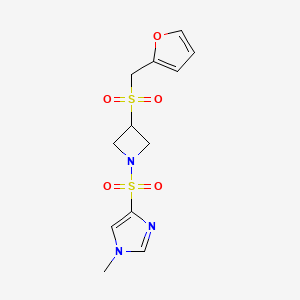 molecular formula C12H15N3O5S2 B2466069 4-((3-((furan-2-ylmethyl)sulfonyl)azetidin-1-yl)sulfonyl)-1-methyl-1H-imidazole CAS No. 1797848-59-9