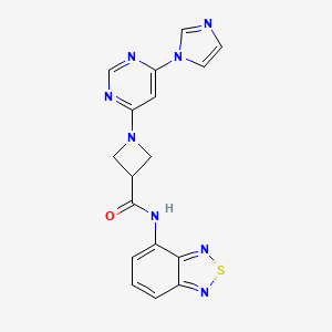 molecular formula C17H14N8OS B2466074 1-(6-(1H-imidazol-1-yl)pyrimidin-4-yl)-N-(benzo[c][1,2,5]thiadiazol-4-yl)azetidine-3-carboxamide CAS No. 2034230-09-4