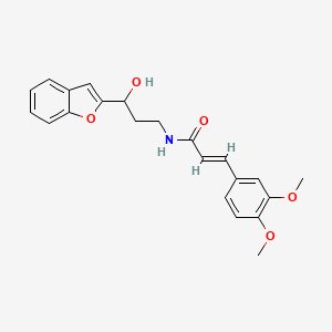 molecular formula C22H23NO5 B2466090 (E)-N-(3-(benzofuran-2-yl)-3-hydroxypropyl)-3-(3,4-dimethoxyphenyl)acrylamide CAS No. 1448140-51-9