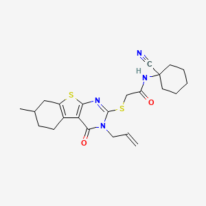 molecular formula C23H28N4O2S2 B2466100 N-(1-cyanocyclohexyl)-2-[(7-methyl-4-oxo-3-prop-2-enyl-5,6,7,8-tetrahydro-[1]benzothiolo[2,3-d]pyrimidin-2-yl)sulfanyl]acetamide CAS No. 849512-68-1