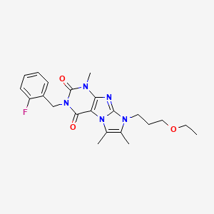 molecular formula C22H26FN5O3 B2466125 6-(3-Ethoxypropyl)-2-[(2-fluorophenyl)methyl]-4,7,8-trimethylpurino[7,8-a]imidazole-1,3-dione CAS No. 878422-82-3