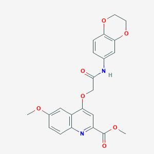 molecular formula C22H20N2O7 B2466159 METHYL 4-{[(2,3-DIHYDRO-1,4-BENZODIOXIN-6-YL)CARBAMOYL]METHOXY}-6-METHOXYQUINOLINE-2-CARBOXYLATE CAS No. 1358124-38-5