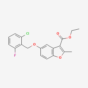 molecular formula C19H16ClFO4 B2466184 Ethyl 5-[(2-chloro-6-fluorophenyl)methoxy]-2-methyl-1-benzofuran-3-carboxylate CAS No. 307552-02-9