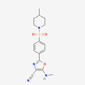 molecular formula C17H20N4O3S B2466207 5-(Methylamino)-2-{4-[(4-methylpiperidin-1-yl)sulfonyl]phenyl}-1,3-oxazole-4-carbonitrile CAS No. 940999-98-4