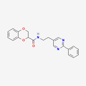 molecular formula C21H19N3O3 B2466275 N-(2-(2-phenylpyrimidin-5-yl)ethyl)-2,3-dihydrobenzo[b][1,4]dioxine-2-carboxamide CAS No. 2034512-92-8