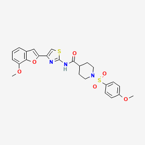 molecular formula C25H25N3O6S2 B2466284 N-(4-(7-methoxybenzofuran-2-yl)thiazol-2-yl)-1-((4-methoxyphenyl)sulfonyl)piperidine-4-carboxamide CAS No. 921526-13-8