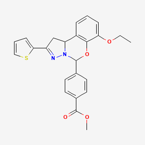 molecular formula C24H22N2O4S B2466287 methyl 4-[10-ethoxy-4-(thiophen-2-yl)-8-oxa-5,6-diazatricyclo[7.4.0.0^{2,6}]trideca-1(9),4,10,12-tetraen-7-yl]benzoate CAS No. 450386-52-4