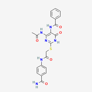 N-(4-acetamido-2-((2-((4-carbamoylphenyl)amino)-2-oxoethyl)thio)-6-oxo-1,6-dihydropyrimidin-5-yl)benzamide