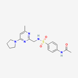 N-(4-(N-((4-methyl-6-(pyrrolidin-1-yl)pyrimidin-2-yl)methyl)sulfamoyl)phenyl)acetamide