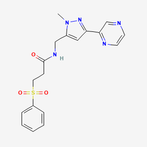 N-((1-methyl-3-(pyrazin-2-yl)-1H-pyrazol-5-yl)methyl)-3-(phenylsulfonyl)propanamide