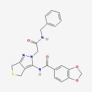 molecular formula C22H20N4O4S B2466391 N-(2-(2-(benzylamino)-2-oxoethyl)-4,6-dihydro-2H-thieno[3,4-c]pyrazol-3-yl)benzo[d][1,3]dioxole-5-carboxamide CAS No. 1105217-56-8