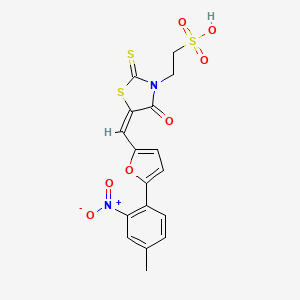 molecular formula C17H14N2O7S3 B2466394 (E)-2-(5-((5-(4-methyl-2-nitrophenyl)furan-2-yl)methylene)-4-oxo-2-thioxothiazolidin-3-yl)ethanesulfonic acid CAS No. 881818-69-5