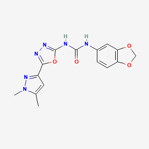 molecular formula C15H14N6O4 B2466396 1-(benzo[d][1,3]dioxol-5-yl)-3-(5-(1,5-dimethyl-1H-pyrazol-3-yl)-1,3,4-oxadiazol-2-yl)urea CAS No. 1257549-81-7