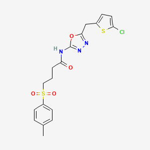 molecular formula C18H18ClN3O4S2 B2466403 N-(5-((5-chlorothiophen-2-yl)methyl)-1,3,4-oxadiazol-2-yl)-4-tosylbutanamide CAS No. 1020978-08-8