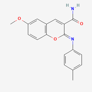 molecular formula C18H16N2O3 B2466411 (Z)-6-甲氧基-2-(对甲苯基亚胺)-2H-咖啡素-3-羧酰胺 CAS No. 313985-76-1