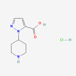 molecular formula C9H14ClN3O2 B2466415 2-Piperidin-4-ylpyrazole-3-carboxylic acid;hydrochloride CAS No. 2470436-60-1