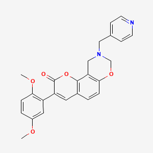 molecular formula C25H22N2O5 B2466420 3-(2,5-dimethoxyphenyl)-9-(pyridin-4-ylmethyl)-9,10-dihydrochromeno[8,7-e][1,3]oxazin-2(8H)-one CAS No. 951965-10-9