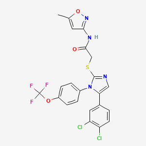 molecular formula C22H15Cl2F3N4O3S B2466421 2-((5-(3,4-dichlorophenyl)-1-(4-(trifluoromethoxy)phenyl)-1H-imidazol-2-yl)thio)-N-(5-methylisoxazol-3-yl)acetamide CAS No. 1226456-09-2